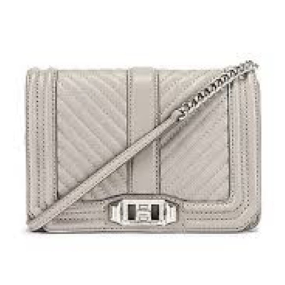 Rebecca Minkoff Handbags - Rebecca Minkoff Purse Chevron Quilted Small Love Crossbody in Perla Pale Grey